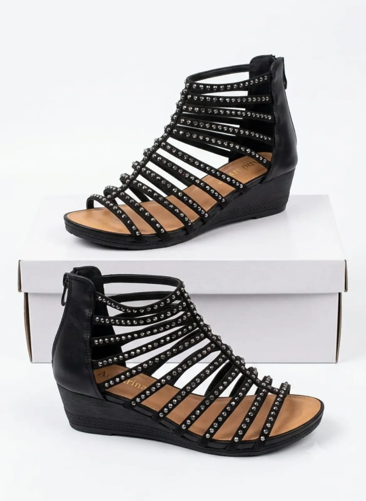 Black Strappy Sandals With Stud Details – Size 36
